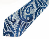 1960s Mod Blue & Silver Paisley Vintage Shiny Bold Woven Men's Necktie of 100% Acetate Imported from Italy.