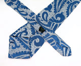 1960s Mod Blue & Silver Paisley Vintage Shiny Bold Woven Men's Necktie of 100% Acetate Imported from Italy.