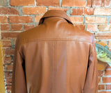 1970s Men's Vegan Leather Coat Disco Era Nutmeg Brown Vintage Vinyl or Pleather Car Coat from Macy's Men's Store - Size MEDIUM