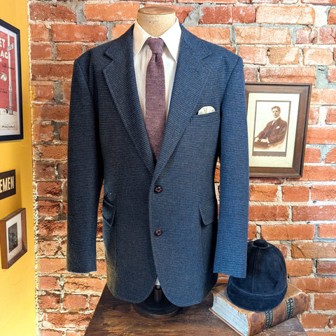 1990s Vintage PENDLETON Suit Jacket Men's Blue, Black & Tan Tweed 100% Pure Virgin Wool Blazer / Sport Coat - Size 44 Long (LARGE)