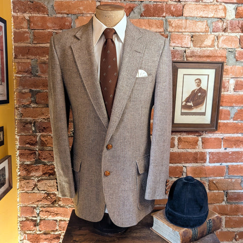 1970s Vintage 100% Pure Wool TWEED Suit Jacket Men's Light Brown Blazer / Sport Coat Imperial by HAGGAR - Size 44 Long (LARGE)