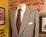 1970s-80s Wool Tweed Herringbone Blazer Vintage Men's Brown & Beige Wool Suit Jacket / Sport Coat from The Men's Store - Size 46 (XL)