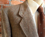 1970s-80s Wool Tweed Herringbone Blazer Vintage Men's Brown & Beige Wool Suit Jacket / Sport Coat from The Men's Store - Size 46 (XL)