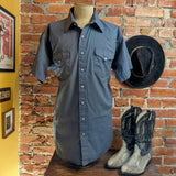 1980s Vintage Flying R Ranchwear Gray Western Shirt Men's Cowboy Style Short Sleeve Pearl Snap Shirt by Ruddock Mfg. Co. - Size XL Tall