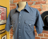 1980s Vintage Flying R Ranchwear Gray Western Shirt Men's Cowboy Style Short Sleeve Pearl Snap Shirt by Ruddock Mfg. Co. - Size XL Tall