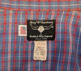 1980s Vintage Flying R Ranchwear Red, White & Blue Plaid Western Shirt Men's Cowboy Style Short Sleeve Pearl Snap Shirt by Ruddock - Size XL