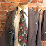 1970s 2 Piece Brown Suit Vintage Men's Polyester Jacket / Sport Coat / Blazer & Pants / Trousers by Montgomery Ward -Size 40 (MEDIUM)