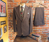 1970s 2 Piece Brown Suit Vintage Men's Polyester Jacket / Sport Coat / Blazer & Pants / Trousers by Montgomery Ward -Size 40 (MEDIUM)