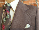 1970s 2 Piece Brown Suit Vintage Men's Polyester Jacket / Sport Coat / Blazer & Pants / Trousers by Montgomery Ward -Size 40 (MEDIUM)