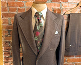 1970s 2 Piece Brown Suit Vintage Men's Polyester Jacket / Sport Coat / Blazer & Pants / Trousers by Montgomery Ward -Size 40 (MEDIUM)