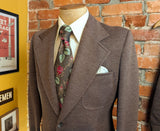 1970s 2 Piece Brown Suit Vintage Men's Polyester Jacket / Sport Coat / Blazer & Pants / Trousers by Montgomery Ward -Size 40 (MEDIUM)