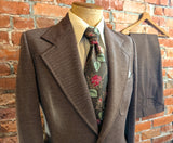1970s 2 Piece Brown Suit Vintage Men's Polyester Jacket / Sport Coat / Blazer & Pants / Trousers by Montgomery Ward -Size 40 (MEDIUM)