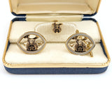 1960s Shriner Cufflinks & Tie Pin Set Gold Tone Metal Men's Vintage Masonry, Masonic Cufflink Set in original presentation box by HICKOK