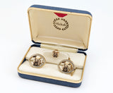 1960s Shriner Cufflinks & Tie Pin Set Gold Tone Metal Men's Vintage Masonry, Masonic Cufflink Set in original presentation box by HICKOK