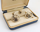 1960s Shriner Cufflinks & Tie Pin Set Gold Tone Metal Men's Vintage Masonry, Masonic Cufflink Set in original presentation box by HICKOK