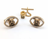 1960s Shriner Cufflinks & Tie Pin Set Gold Tone Metal Men's Vintage Masonry, Masonic Cufflink Set in original presentation box by HICKOK