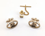 1960s Shriner Cufflinks & Tie Pin Set Gold Tone Metal Men's Vintage Masonry, Masonic Cufflink Set in original presentation box by HICKOK