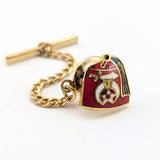 1950s-60s Shriner Tie Tack Gold Tone Metal & Cloisonne Enamel Men's Vintage Tie Pin with Large Fez Hat Masonry, Masonic.