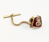 1950s-60s Shriner Tie Tack Gold Tone Metal & Cloisonne Enamel Men's Vintage Tie Pin with Large Fez Hat Masonry, Masonic.