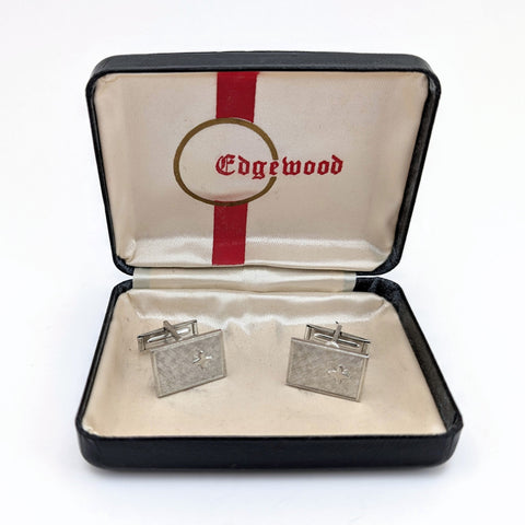 1950s Silver Star Cufflinks Men's Vintage Mad Men Era Mid Century Silver Tone Cufflink set with Star designs in box by Edgewood