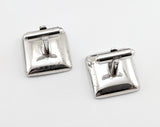 1970s Woolf Brothers Cufflinks Set Large Modernist Mad Men Era Square Silver Tone Metal and Black Enamel Cufflinks in original velvet box