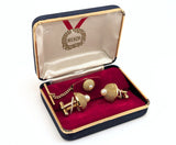 1960s Mid Century Pearl Cufflinks & Tie Pin Set Gold Tone Metal Men's Vintage Cufflink, Tie Tack Set in original presentation box by HICKOK
