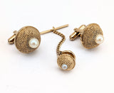 1960s Mid Century Pearl Cufflinks & Tie Pin Set Gold Tone Metal Men's Vintage Cufflink, Tie Tack Set in original presentation box by HICKOK