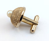 1960s Mid Century Pearl Cufflinks & Tie Pin Set Gold Tone Metal Men's Vintage Cufflink, Tie Tack Set in original presentation box by HICKOK