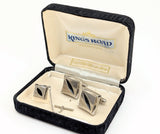 1960s-70s Vintage Men's Cufflinks & Tie Pin / Tie Tack Set Mid Century Mod Silver Tone Cufflink and Tie Tack Set In Original Box by SEARS
