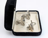 1960s-70s Vintage Men's Cufflinks & Tie Pin / Tie Tack Set Mid Century Mod Silver Tone Cufflink and Tie Tack Set In Original Box by SEARS