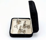 1960s-70s Vintage Men's Cufflinks & Tie Pin / Tie Tack Set Mid Century Mod Silver Tone Cufflink and Tie Tack Set In Original Box by SEARS
