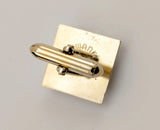 1950s SWANK Cufflink & Tie Pin Set Large Modernist Gold Tone Metal Cufflinks and Tie Tack Set with black stones in Original Presentation box