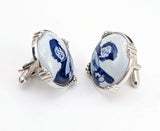 1960s SWANK Delft Ceramic Tile Cufflinks Silver Tone Men's Vintage Cufflink Set from Holland Arts of the World Series in velvet box by SWANK