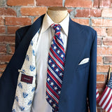 1976 U.S. Bicentennial Suit Jacket Men's Vintage Disco Era Navy Blue Polyester Sport Coat / Blazer by JCPenney - Size 44 Long (LARGE)