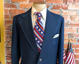 1976 U.S. Bicentennial Suit Jacket Men's Vintage Disco Era Navy Blue Polyester Sport Coat / Blazer by JCPenney - Size 44 Long (LARGE)