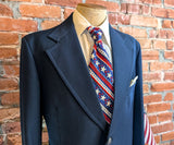 1976 U.S. Bicentennial Suit Jacket Men's Vintage Disco Era Navy Blue Polyester Sport Coat / Blazer by JCPenney - Size 44 Long (LARGE)