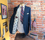 1976 U.S. Bicentennial Suit Jacket Men's Vintage Disco Era Navy Blue Polyester Sport Coat / Blazer by JCPenney - Size 44 Long (LARGE)