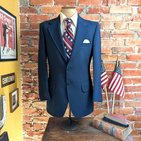 1970s Vintage Blue Suit Jacket Disco Era Polyester Mens Vintage Blazer / Sport Coat Quad by JCPenney - Size 40 (MEDIUM)
