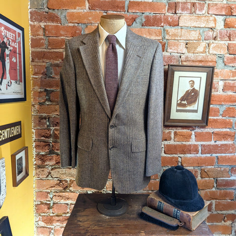 1970s Vintage 100% Pure Wool Tweed Suit Jacket Men's Gray, Brown & Blue Sport Coat with leather elbow patches by Gentry - Size 40R (MEDIUM)