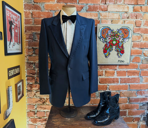 1970s Navy Blue Tuxedo Jacket Men's Vintage Formal Blue Tux Jacket with Satin Lapels by After Six - Size 40R (MEDIUM)