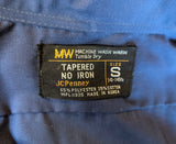 1970s Men's Unworn Disco Era Polyester/Cotton Blend Shirt Vintage Dark Blue Long Sleeve Shirt by JCPenney - Size SMALL