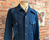1970s Men's Leisure Suit Jacket Vintage Disco Era Navy Blue Polyester 4 Button Blazer / Sport Coat by Montgomery Ward - Size 38-40 (MEDIUM)