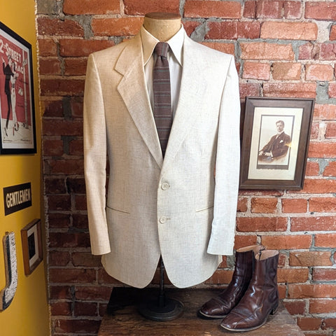 1980s LEVI'S Linen Look Blazer / Suit Jacket Vintage Men's Offwhite Polyester Sport Coat / Blazer TRIMCUT by Levi's - Size 40 (MEDIUM)