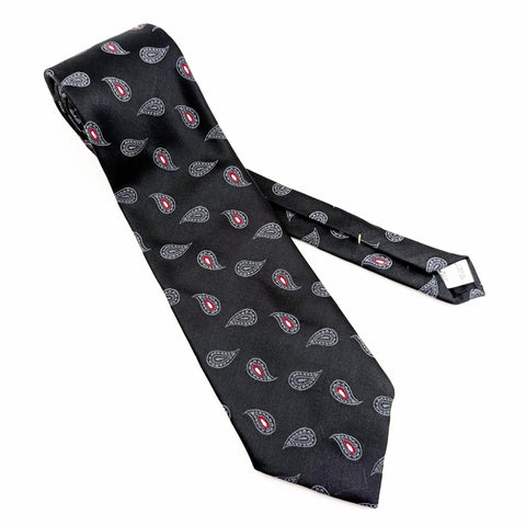 1970s Wide Black Paisley Tie Men's Vintage Disco Era Black, Gray & Red 100% Polyester Necktie Made in U.S.A. by Wembley
