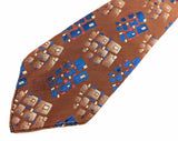 1920s-30s Art Deco Men's Tie Gatsby Era Copper Color Necktie with Blue, Red & Silver Abstract Geometric Woven Designs by Wembley