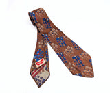 1920s-30s Art Deco Men's Tie Gatsby Era Copper Color Necktie with Blue, Red & Silver Abstract Geometric Woven Designs by Wembley