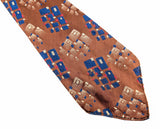 1920s-30s Art Deco Men's Tie Gatsby Era Copper Color Necktie with Blue, Red & Silver Abstract Geometric Woven Designs by Wembley