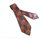 1920s-30s Art Deco Men's Tie Gatsby Era Copper Color Necktie with Blue, Red & Silver Abstract Geometric Woven Designs by Wembley
