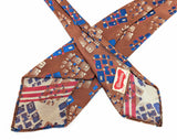 1920s-30s Art Deco Men's Tie Gatsby Era Copper Color Necktie with Blue, Red & Silver Abstract Geometric Woven Designs by Wembley