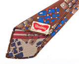 1920s-30s Art Deco Men's Tie Gatsby Era Copper Color Necktie with Blue, Red & Silver Abstract Geometric Woven Designs by Wembley